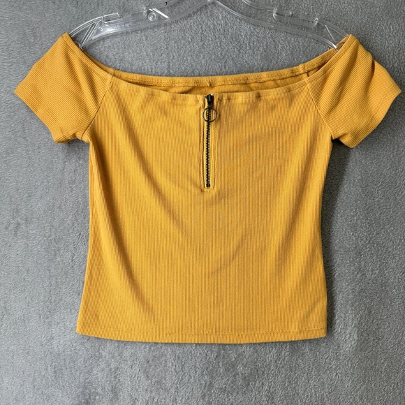 Aeropostale Tops - Aeropostale Yellow Ribbed Off the Shoulder Crop Top Size M